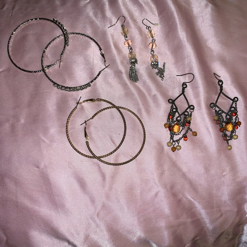 Hoops , chandelier and dangle earrings 4 pairs woman earrings